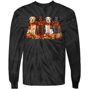 Fall Autumn Pumpkin Labrador Retriever Thanksgiving Dog Mom Tie-Dye Long Sleeve Shirt