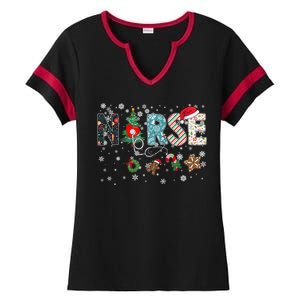 Festive And Proud: Nurse Rn Stethoscope Christmas Nurse Cute Gift Ladies Halftime Notch Neck Tee