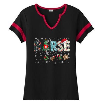 Festive And Proud: Nurse Rn Stethoscope Christmas Nurse Cute Gift Ladies Halftime Notch Neck Tee