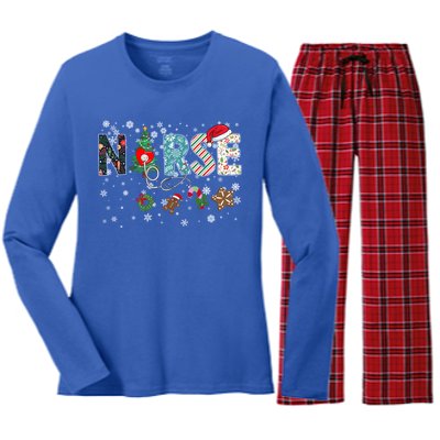 Festive And Proud: Nurse Rn Stethoscope Christmas Nurse Cute Gift Women's Long Sleeve Flannel Pajama Set 