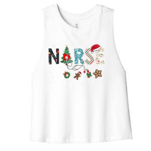 Festive And Proud: Nurse Rn Stethoscope Christmas Nurse Cute Gift Women's Racerback Cropped Tank