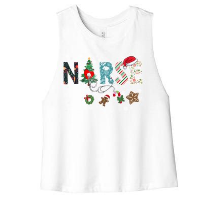 Festive And Proud: Nurse Rn Stethoscope Christmas Nurse Cute Gift Women's Racerback Cropped Tank