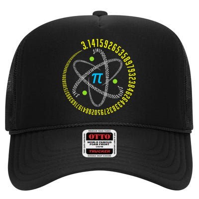 Funny Atom Pi Math Science STEM Gift 3.14 Pi Day Teacher High Crown Mesh Back Trucker Hat