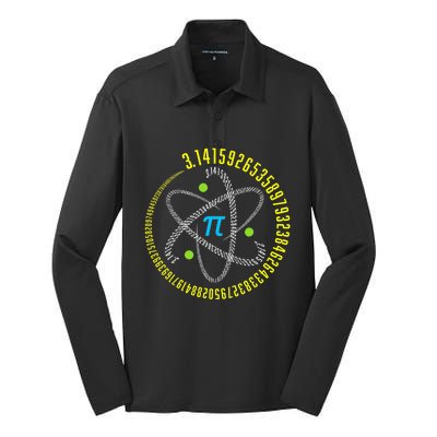 Funny Atom Pi Math Science STEM Gift 3.14 Pi Day Teacher Silk Touch Performance Long Sleeve Polo