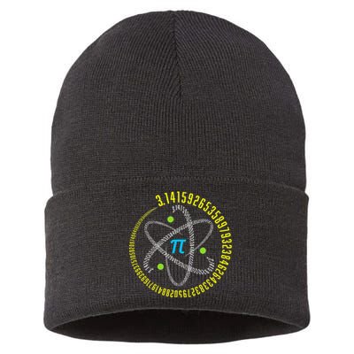 Funny Atom Pi Math Science STEM Gift 3.14 Pi Day Teacher Sustainable Knit Beanie