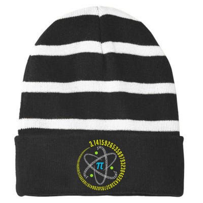 Funny Atom Pi Math Science STEM Gift 3.14 Pi Day Teacher Striped Beanie with Solid Band