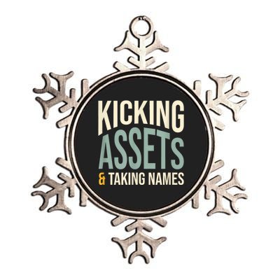 Funny Accounting Pun Kicking Assets And Taking Names Metallic Star Ornament