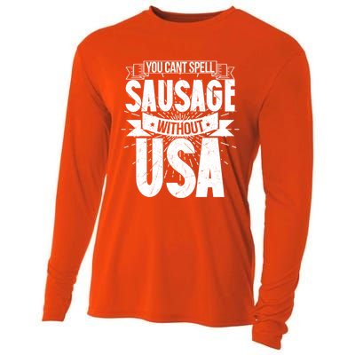 Funny American Patriotic You Can’t Spell Sausage Without Usa Great Gift Cooling Performance Long Sleeve Crew