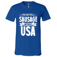 Funny American Patriotic You Can’t Spell Sausage Without Usa Great Gift V-Neck T-Shirt