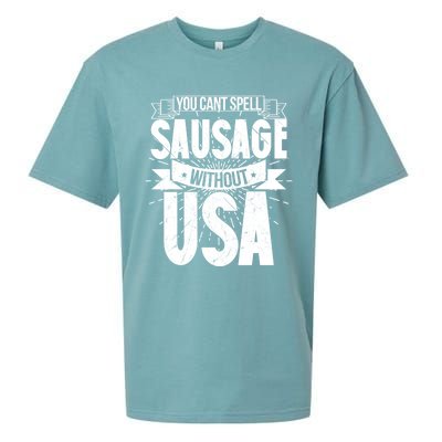 Funny American Patriotic You Can’t Spell Sausage Without Usa Great Gift Sueded Cloud Jersey T-Shirt