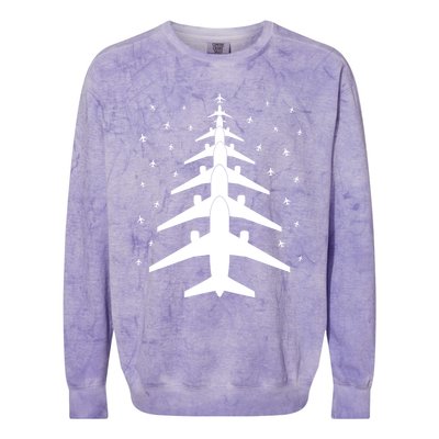 Funny Airplane Pilot Christmas Tree For Flying Aviatior Gift Colorblast Crewneck Sweatshirt