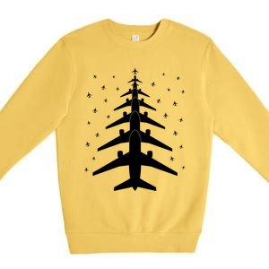 Funny Airplane Pilot Christmas Tree For Flying Aviatior Gift Premium Crewneck Sweatshirt