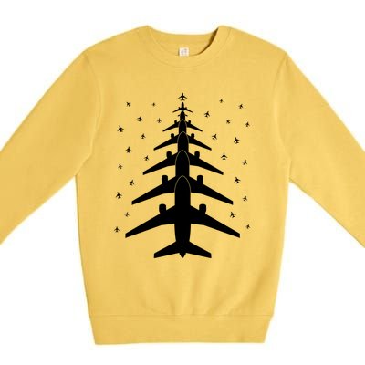 Funny Airplane Pilot Christmas Tree For Flying Aviatior Gift Premium Crewneck Sweatshirt