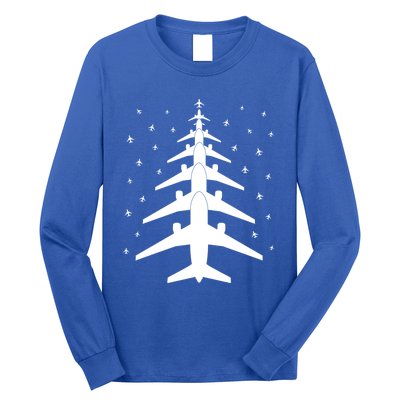 Funny Airplane Pilot Christmas Tree For Flying Aviatior Gift Long Sleeve Shirt