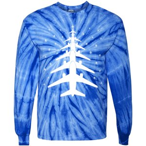 Funny Airplane Pilot Christmas Tree For Flying Aviatior Gift Tie-Dye Long Sleeve Shirt