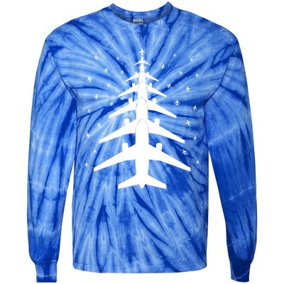 Funny Airplane Pilot Christmas Tree For Flying Aviatior Gift Tie-Dye Long Sleeve Shirt