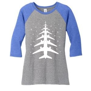 Funny Airplane Pilot Christmas Tree For Flying Aviatior Gift Women's Tri-Blend 3/4-Sleeve Raglan Shirt