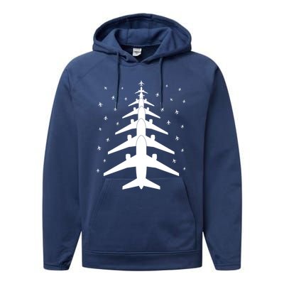 Funny Airplane Pilot Christmas Tree For Flying Aviatior Gift Performance Fleece Hoodie