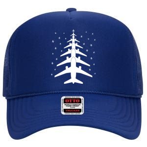 Funny Airplane Pilot Christmas Tree For Flying Aviatior Gift High Crown Mesh Back Trucker Hat