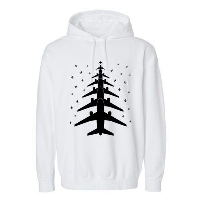 Funny Airplane Pilot Christmas Tree For Flying Aviatior Gift Garment-Dyed Fleece Hoodie