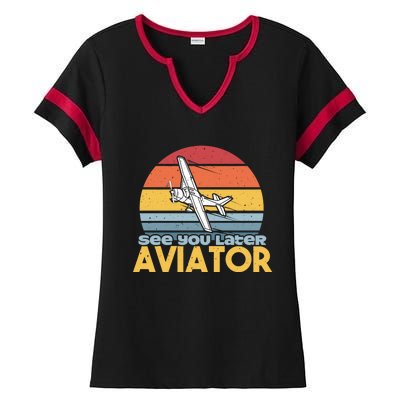 Funny Airplane Pilot Costume See You Later Aviator Pilot Meaningful Gift Ladies Halftime Notch Neck Tee