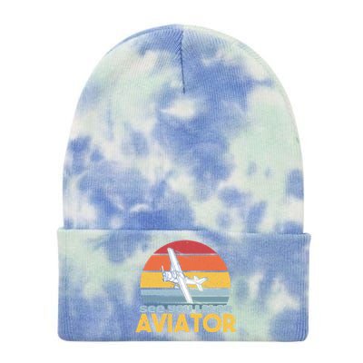 Funny Airplane Pilot Costume See You Later Aviator Pilot Meaningful Gift Tie Dye 12in Knit Beanie