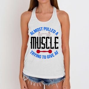 Funny Almost Pulled A Muscle Trying To Give A AF Women's Knotted Racerback Tank