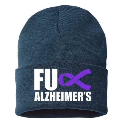 Fuck Alzheimer's Purple Ribbon Sustainable Knit Beanie