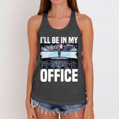 Funny Airplane Pilot Ill Be In My Office Airline Captain Women's Knotted Racerback Tank