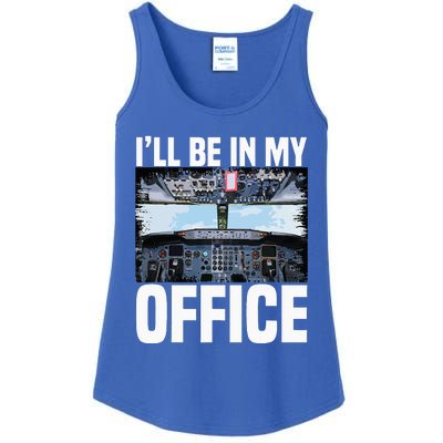 Funny Airplane Pilot Ill Be In My Office Airline Captain Ladies Essential Tank