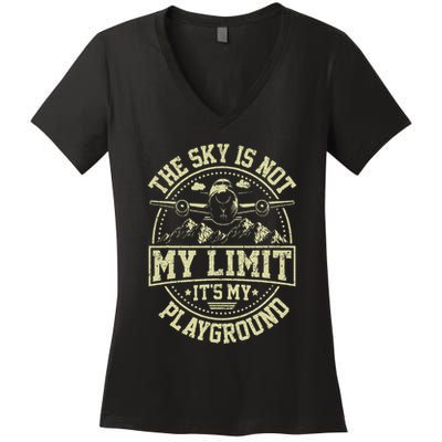 Funny Aviator Pilot Airplane Plane Aviation Women's V-Neck T-Shirt