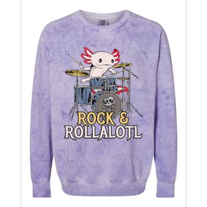 Funny Axolotl Playing Drums Rock Drummer Band Musician Colorblast Crewneck Sweatshirt