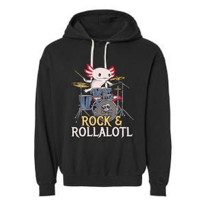 Funny Axolotl Playing Drums Rock Drummer Band Musician Garment-Dyed Fleece Hoodie