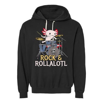 Funny Axolotl Playing Drums Rock Drummer Band Musician Garment-Dyed Fleece Hoodie