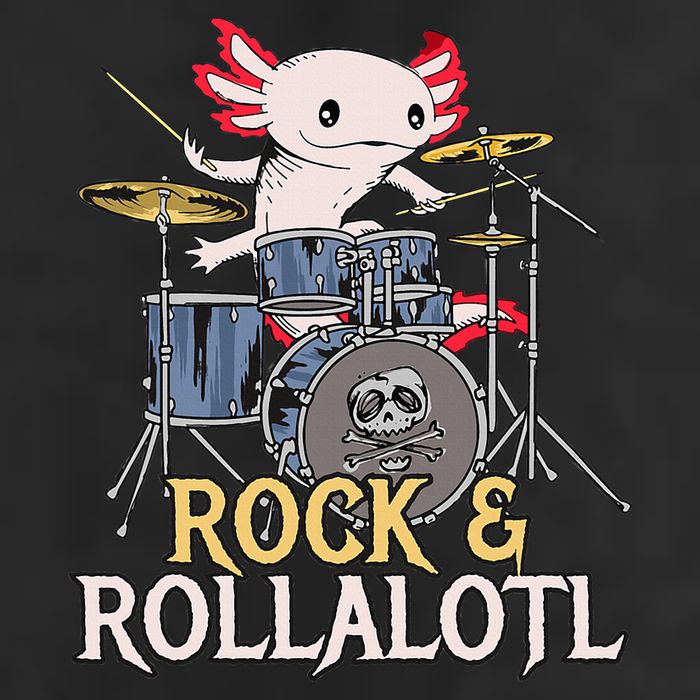 Funny Axolotl Playing Drums Rock Drummer Band Musician 7 Panel Mesh Trucker Snapback Hat