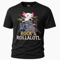 Funny Axolotl Playing Drums Rock Drummer Band Musician Cooling Performance Crew T-Shirt
