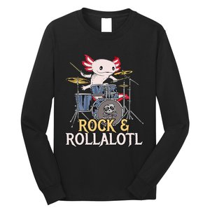 Funny Axolotl Playing Drums Rock Drummer Band Musician Long Sleeve Shirt