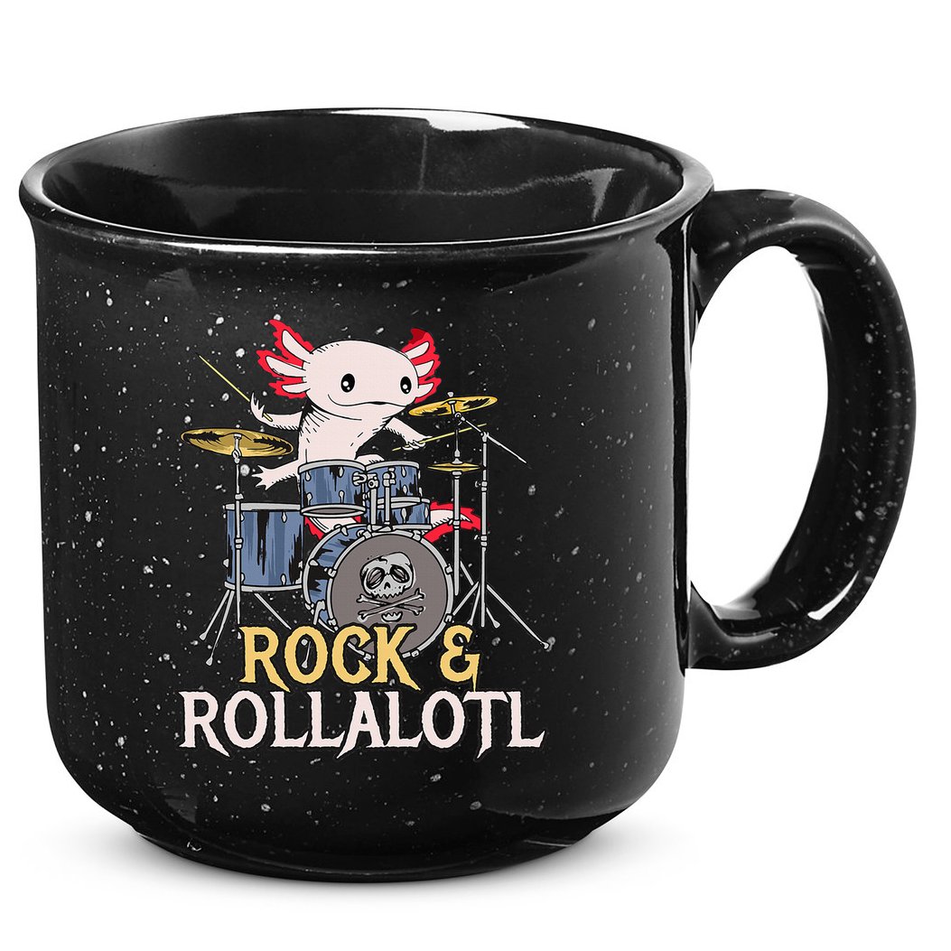 Funny Axolotl Playing Drums Rock Drummer Band Musician 15oz Campfire Ceramic Mug