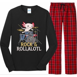 Funny Axolotl Playing Drums Rock Drummer Band Musician Long Sleeve Pajama Set