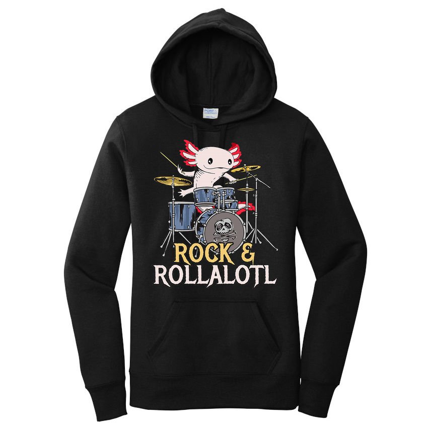 Funny Axolotl Playing Drums Rock Drummer Band Musician Women's Pullover Hoodie