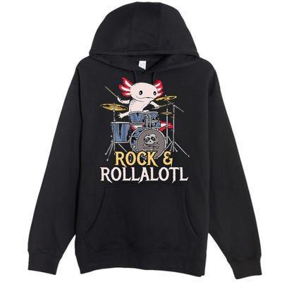 Funny Axolotl Playing Drums Rock Drummer Band Musician Premium Pullover Hoodie
