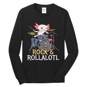 Funny Axolotl Playing Drums Rock Drummer Band Musician Tall Long Sleeve T-Shirt