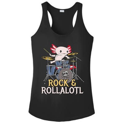 Funny Axolotl Playing Drums Rock Drummer Band Musician Ladies PosiCharge Competitor Racerback Tank