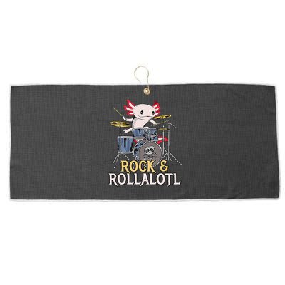 Funny Axolotl Playing Drums Rock Drummer Band Musician Large Microfiber Waffle Golf Towel