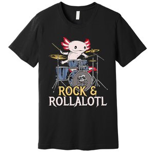 Funny Axolotl Playing Drums Rock Drummer Band Musician Premium T-Shirt