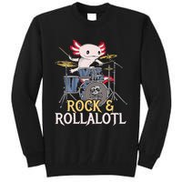 Funny Axolotl Playing Drums Rock Drummer Band Musician Tall Sweatshirt