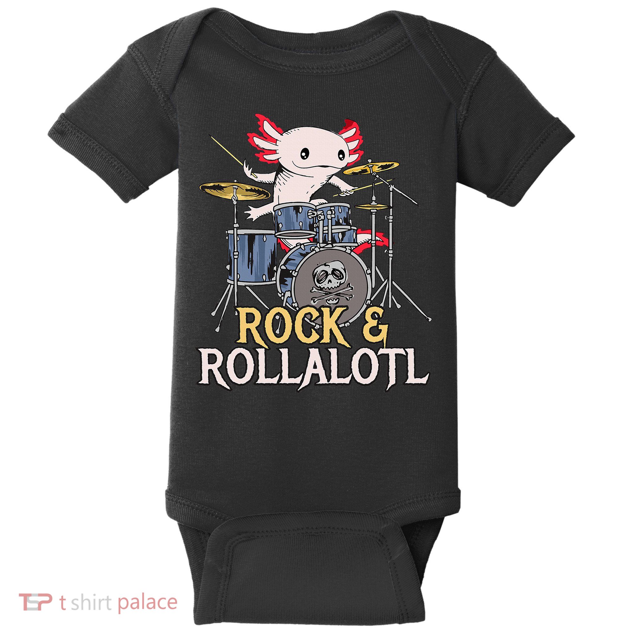 Funny Axolotl Playing Drums Rock Drummer Band Musician Baby Bodysuit