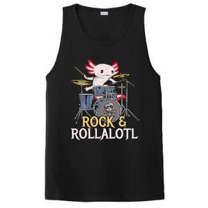 Funny Axolotl Playing Drums Rock Drummer Band Musician PosiCharge Competitor Tank