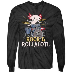 Funny Axolotl Playing Drums Rock Drummer Band Musician Tie-Dye Long Sleeve Shirt