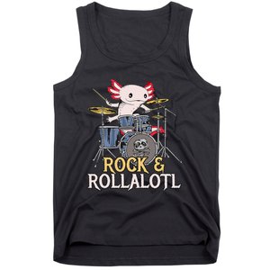 Funny Axolotl Playing Drums Rock Drummer Band Musician Tank Top